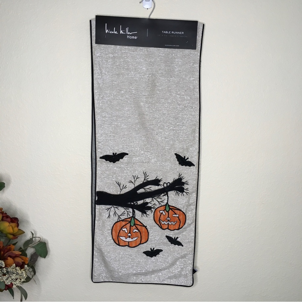 Nicole Miller Halloween Table Runner 14”x72” Pumpkins Bats